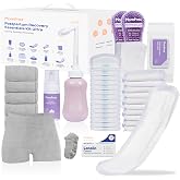 Upgraded Postpartum Essentials Recovery Kit for Women: Labor Delivery Post Partum 11pc - Perineal Healing Foam &amp; Upside Down Peri Bottle | 6 Disposable Underwear | Soothing Pads | Nursing &amp; Maxi Pads