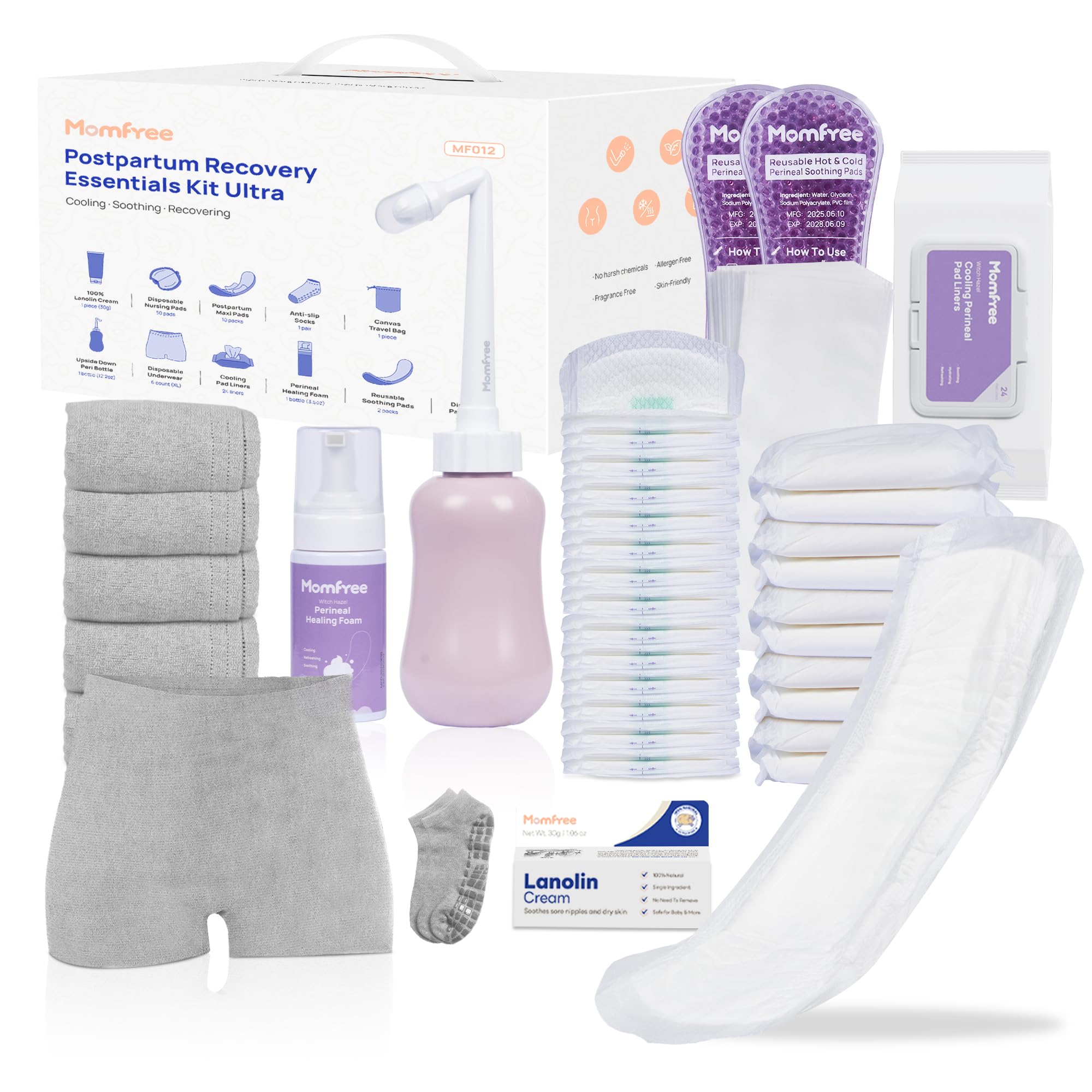 Photo 1 of Upgraded Postpartum Essentials Recovery Kit for Women: Labor Delivery Post Partum - Perineal Healing Foam & Upside Down Peri Bottle | 6 Disposable Underwear | Soothing Pads | Nursing & Maxi Pads