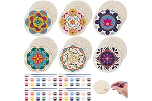 RimCereal 12 Pcs Rangoli Coaster Kit - Color Your Own DIY Wooden Mandala Painting Set With Colored Paints for Holi Activity, Diwali Party, Classroom and Home Decoration