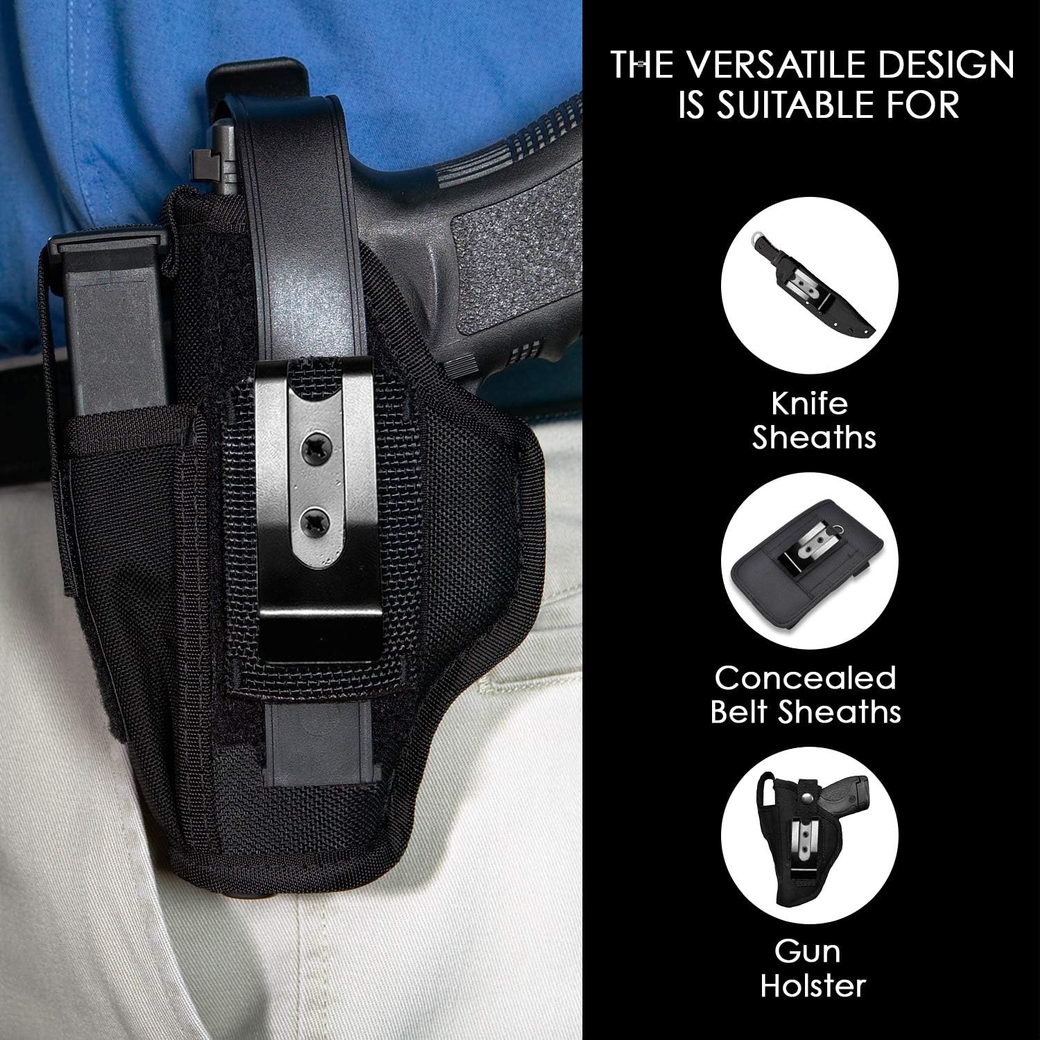 HolsterBuilder Metal Mini Holster Belt Clip - Flat Base Hard Spring Steel Belt Clip for Knife Sheaths, Wallets, & Pouches : Sports & Outdoors