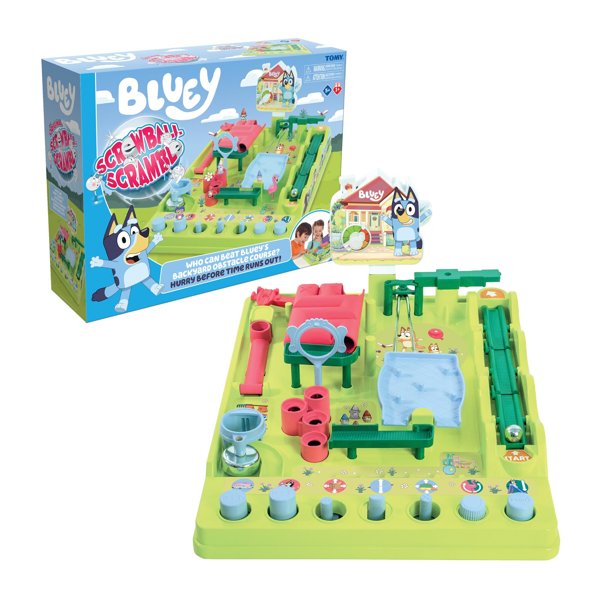 TOMY Bluey Screwball Scramble Marble Maze- Beat The Clock Marble Run - Fast Paced Kids Games and Bluey Toys for Birthday Parties - 1-4 Players - Ages 5 Years and Up Image