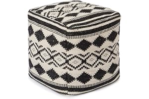 REDEARTH · UNSTUFFED Pouf Ottoman Cover Textured Storage Cube Bean Bag Pouffe Footrest for Living Room, Bedroom, Nursery, Kidsroom; 100% Cotton(18"X18"X18", Linear Diamonds Black)