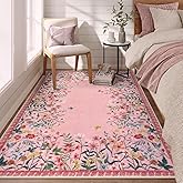 Wonnitar Washable 4x6 Rug, Pink Rugs for Girls Bedroom, Soft Non-Slip Nursery Area Rug, Floral Rugs Kids Room Low Pile Throw Carpet for Dorm Decor (Pink,4'x6')