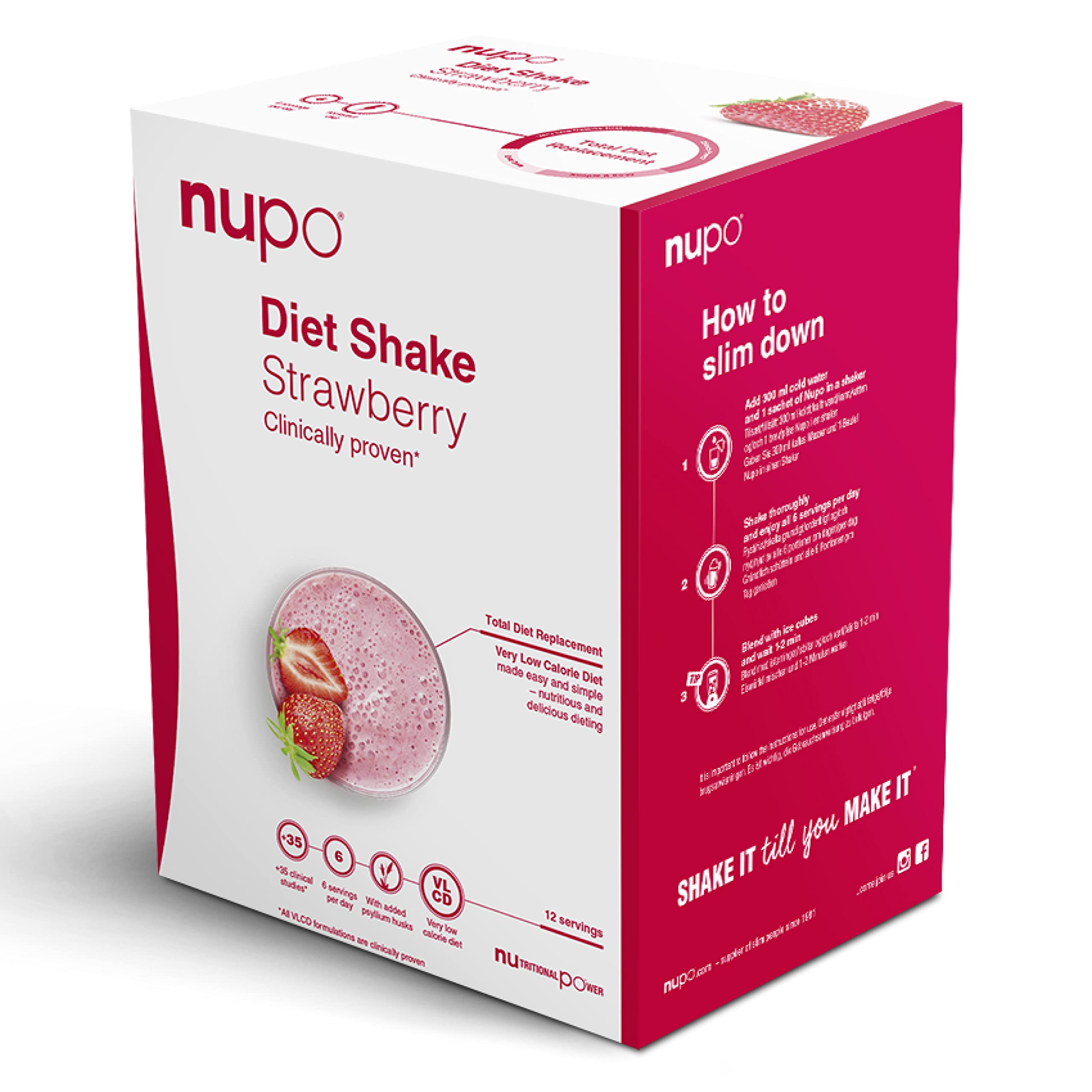 NUPO Diet Shake Strawberry – Premium diet shakes for weight management I Clinically proved meal replacement shake for weight control I 12 Servings I Very Low-Calorie Diet, GMO Free — image 1