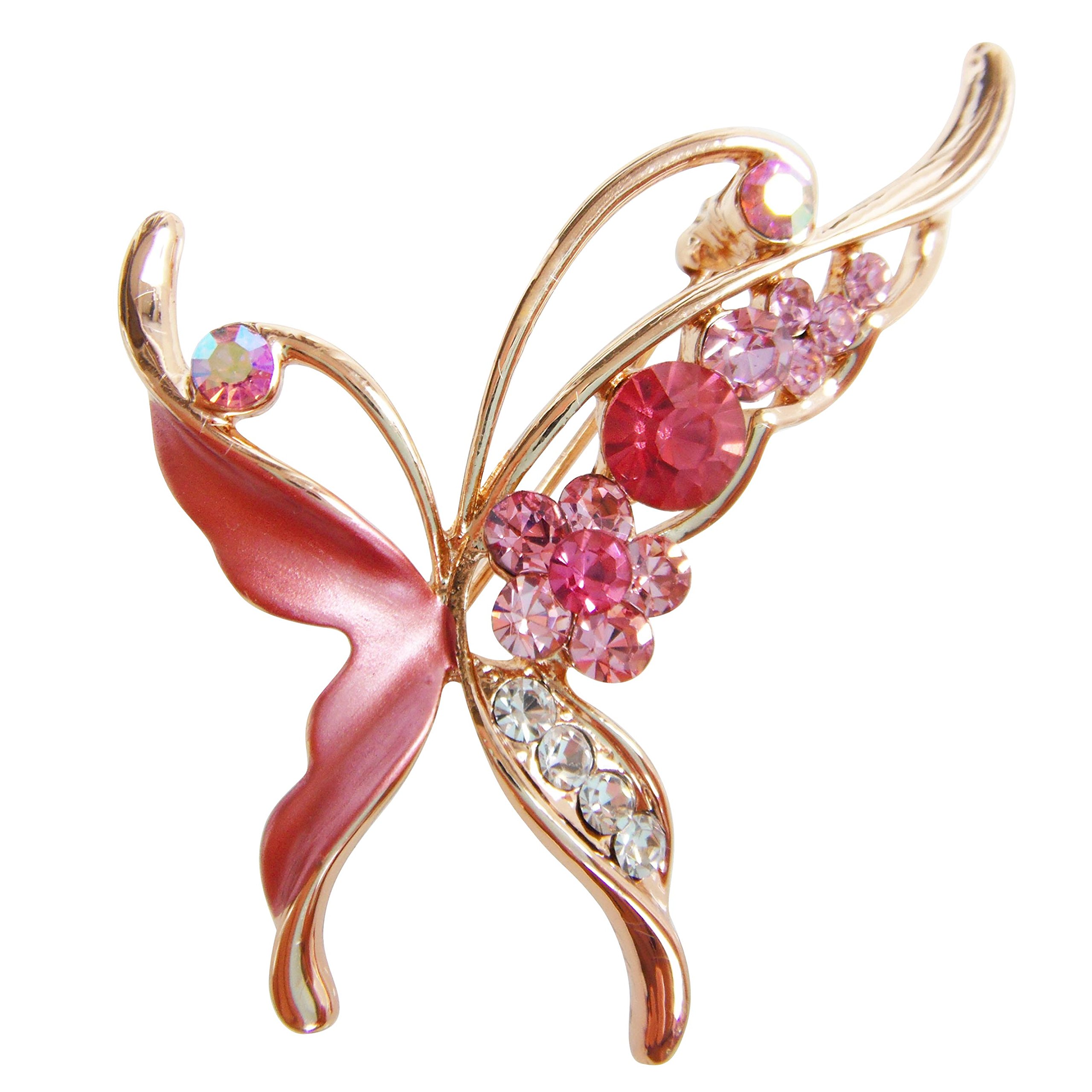 Navachi 18k Gold Plated Red Enamel Crystal Butterfly Az7443b Brooch Pins