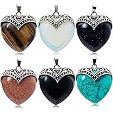 Flemtai 6 Pieces Heart Healing Crystal Pendants Quartz Silver Wrapped Gemstone Charms for DIY Jewelry Making Necklaces