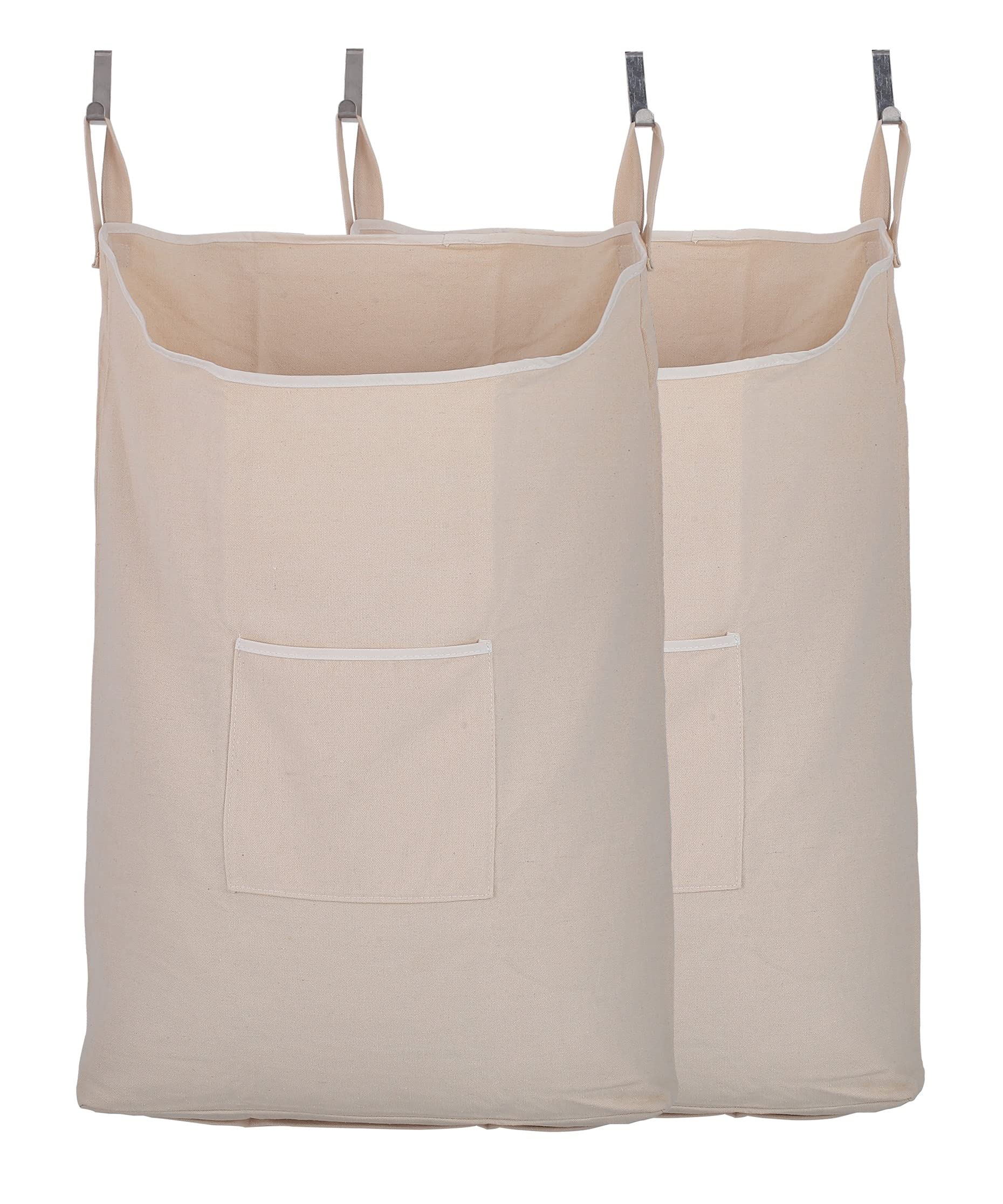 GORISEN 2 pack Laundry Collector, Laundry Hamper, Door Hanging Laundry bag with hooks (Beige, 2PC X 65Liters)
