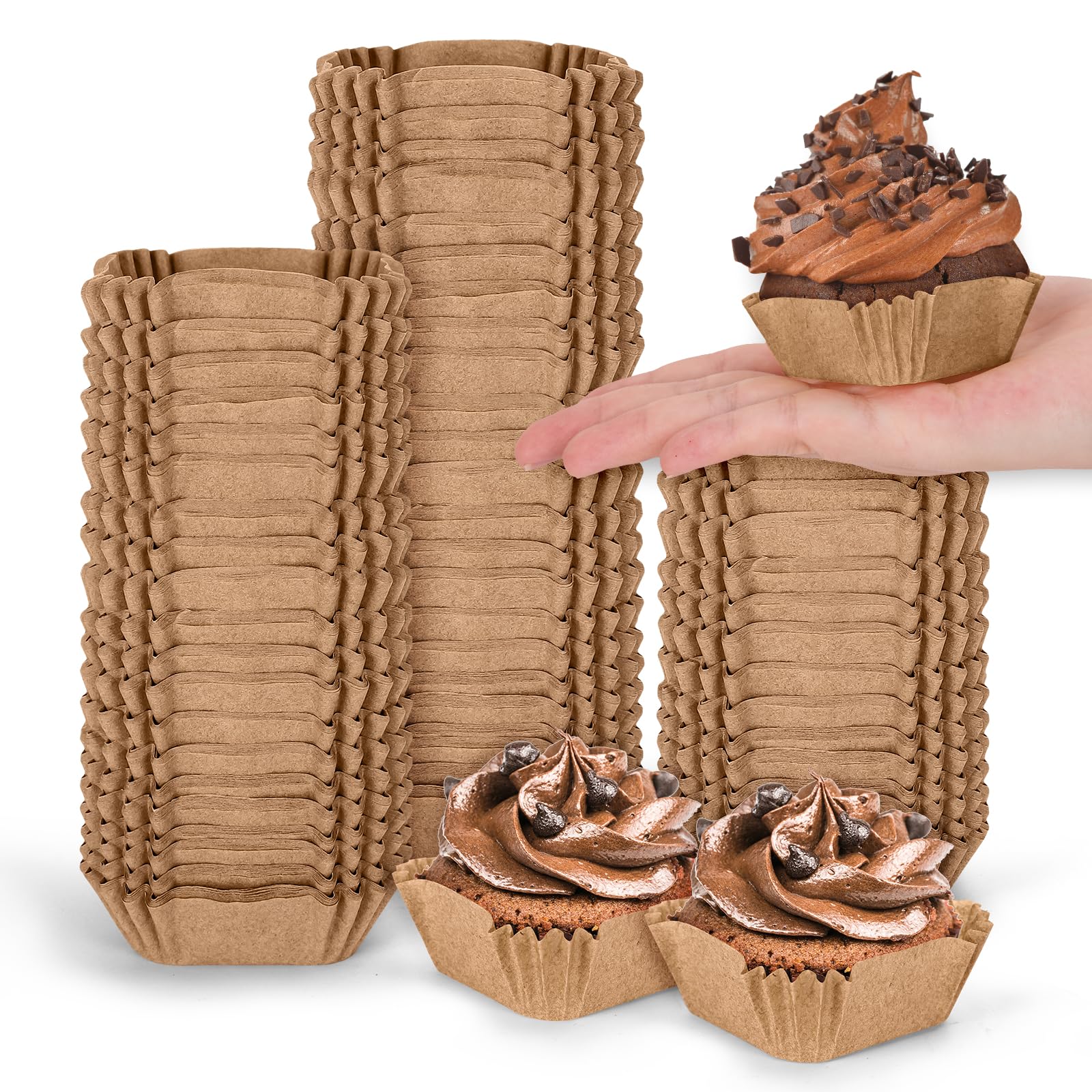 Photo 1 of Whaline 500Pcs Mini Square Cupcake Liners Brown Disposable Craft Baking Cups Fall Color Brown Cupcake Wrappers for Fall Autumn Baby Shower Wedding Bridal Showers Birthday Party Decorations