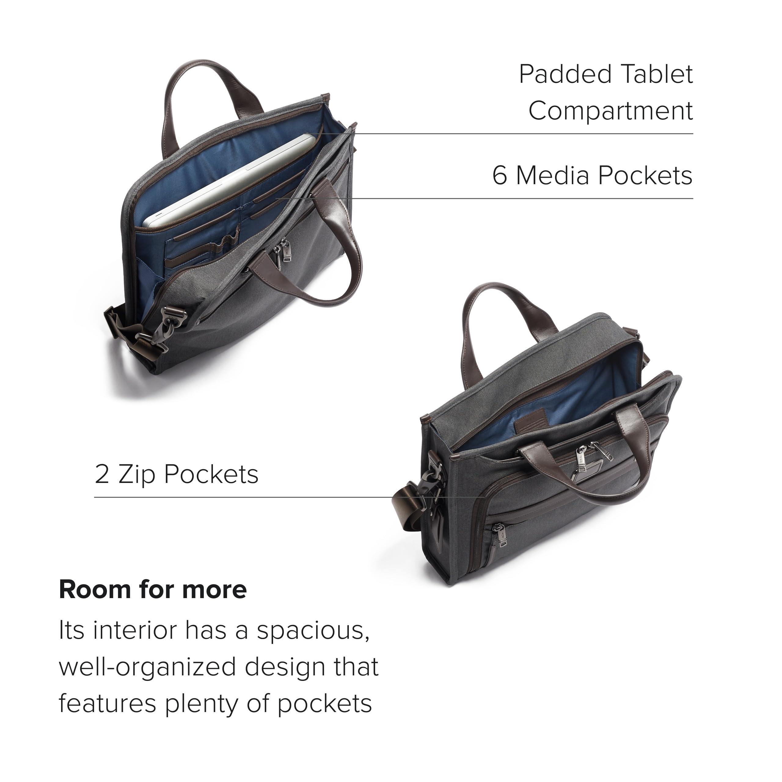 TUMI - Alpha Slim Deluxe Portfolio - Men's Compact Travel & Office Briefcase - Laptop and Tablet Bag - Anthracite
