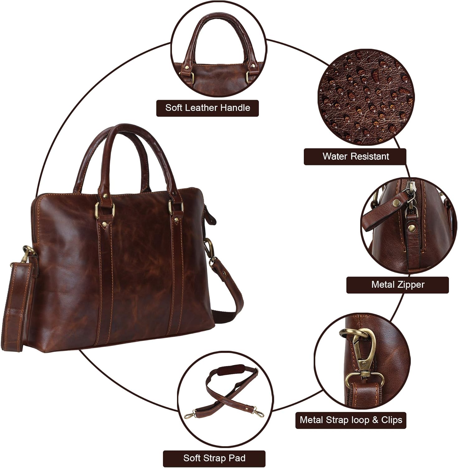 Pitaara Genuine Leather Women's Laptop Bag For Laptops Size 14" (Brown): Shoes