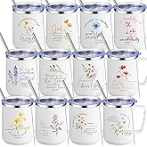 Nitial 12 Pcs 17 oz Christian Coffee Mugs with Lid and Straw Religious Bible Verse Christian Gifts Insulated Inspirational Bible Affirmations Tumbler for Women Friend Men (White,Flower)