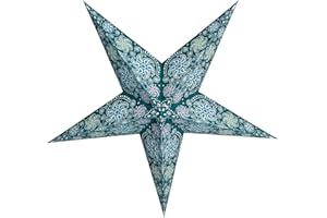 GalaxyArts Paper Star Lantern, 24 Inch Chakra Turquoise 3D Light-Up Hanging Lamp, Handcrafted Hollow Out Star Decoration for Christmas, Wedding, Parties, Birthday, Indoor Outdoor Home Décor (Medium)