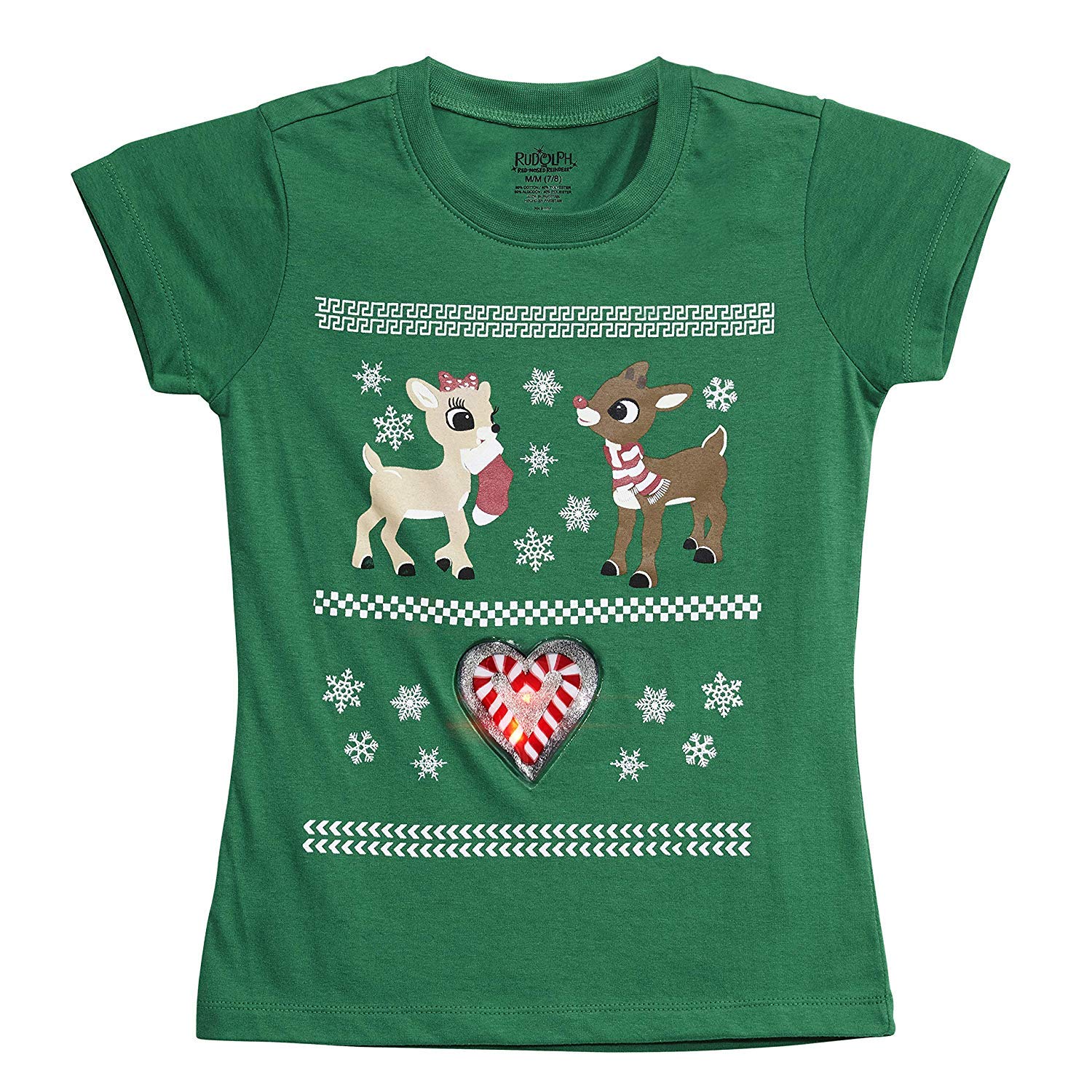 LiteWear Rudolph Girls Motion Activated Light Up Christmas Holiday Tee Shirt - Image 4