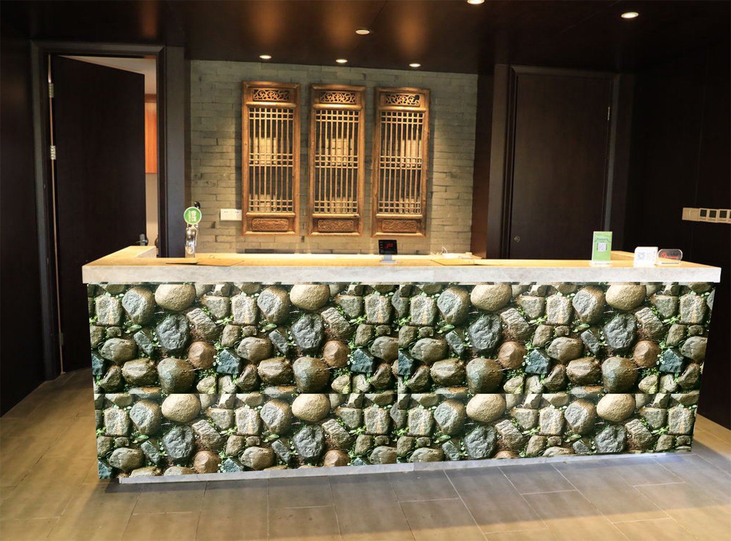 MICKYU 3D Removable Wall Stickers Imitation Pebble Waterproof PVC Self-adhesive Wallpaper Sticker for Living Room Bedroom Bar Restaurant Kitchen Decor 1.47 x 33 Ft