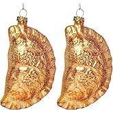 2 Pack Hand Blown Glass Pierogi Ornament, Premium Polish Food Christmas Ornaments for Christmas Tree, Hand Painted Glass Polish Pierogi Dumpling Ornament