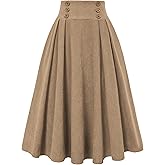 Belle Poque Corduroy Skirt for Women A-Line Flared Swing Skirt Midi High Waist Skirts
