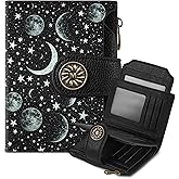 Mayski Celestial Moon Small RFID Wallet Women, PU Leather Bifold Zipper Coin Pocket Compact Cash Credit Card Holder Purse, Cute Travel Wallet for Female Ladies Teen Girls, 4 ID Window 14 Card Slots