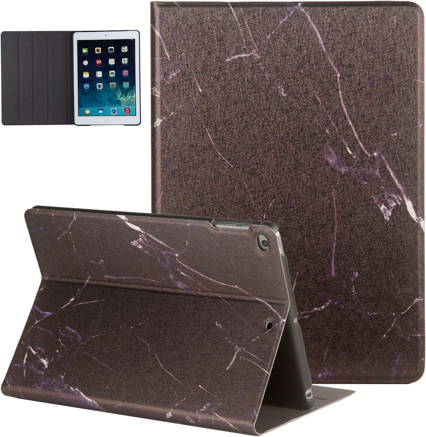 Coopts iPad 7th Generation Case 10.2 Inch iPad 10.2 2019 Cover with Kickstand, Marble PU Leather Hard PC Slim Light Folio Sturdy Stand Shell Full Body Protective Case for Apple iPad 10.2",Black Marble