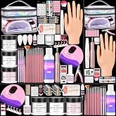 Acrylic Nail Kit for Beginners with UV Light and Drill, Silver | Complete acrylic nail kit with practice hand, powder, drill, UV lamp &amp; cosmetic bag for beginners