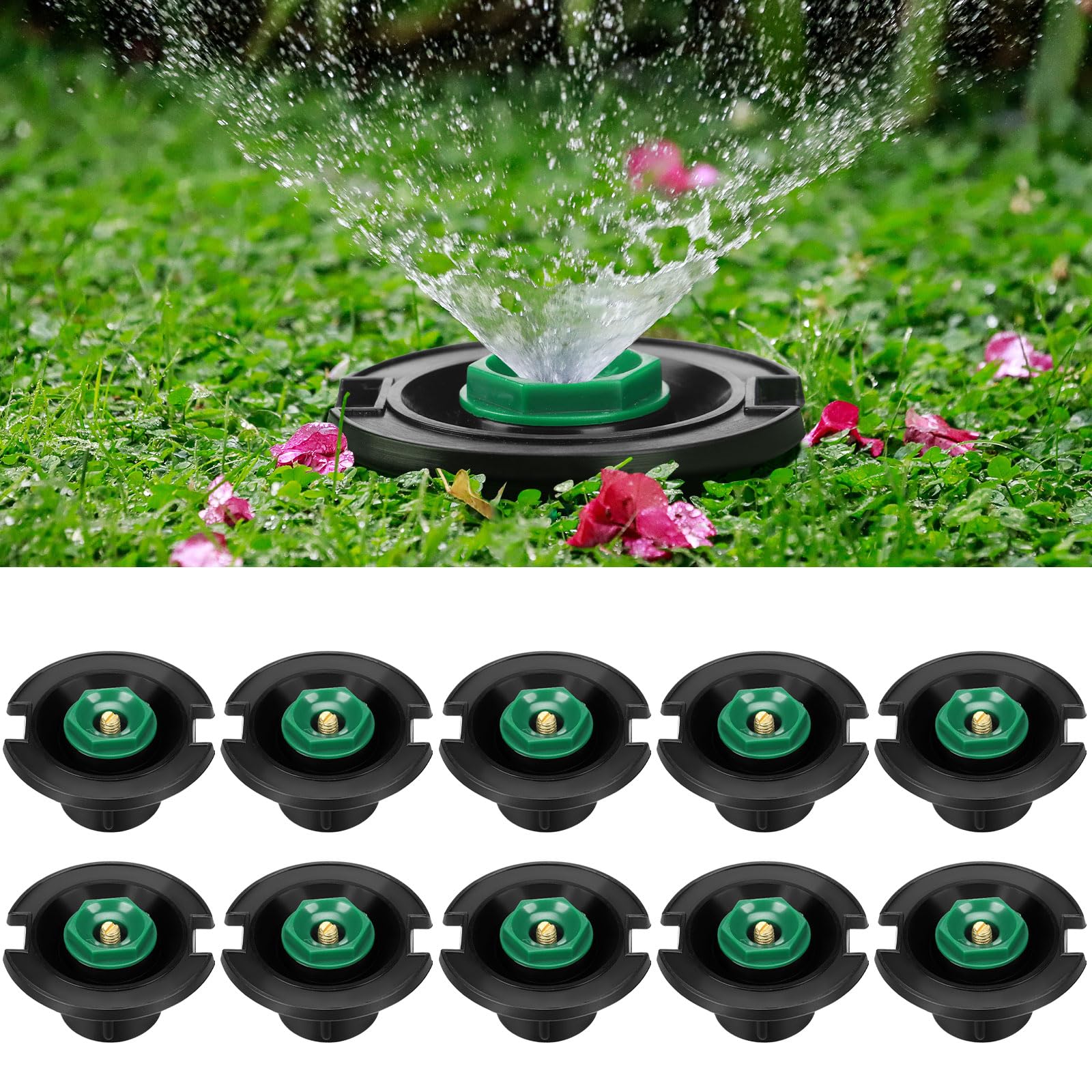 Photo 1 of Geelin 10 Pcs Plastic Flush Head Sprinkler Circle Pop-up Full Sprinklers with Brass Pattern Spray Nozzle 1/2" Female Inlet Thread Compatible with Flush Heads from Other Major Brands 360°