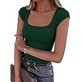 PRETTYGARDEN Womens Cap Sleeve T Shirts 2026 Square Neck Basic Tees Slim Fit Ribbed Knit Spring Going Out Tops Summer Clothes