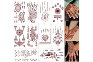 FUNTATTOO 10 Sheets Brown Henna Tattoo Kit, Lace Fake Tattoos Semi Permanent Tattoo Stickers Waterproof Henna Tattoo Stickers for Women Wedding Party Festival Tattoos Decorations(Henna Tattoo) 538