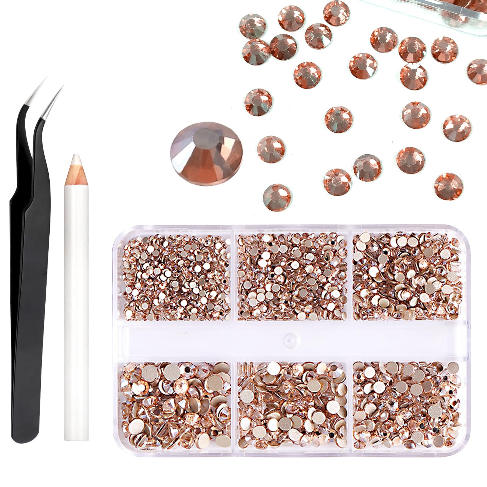 U-Shinein 1420Pcs Rhinestones Nail Art, Flat Back Rhinestones, Shiny Dazzling Crystal Rhinestones, Nail Design Nail Art Rhinestone Set, Nail Stones with Dotting Pen & Tweezers, #30 Champagne Gold