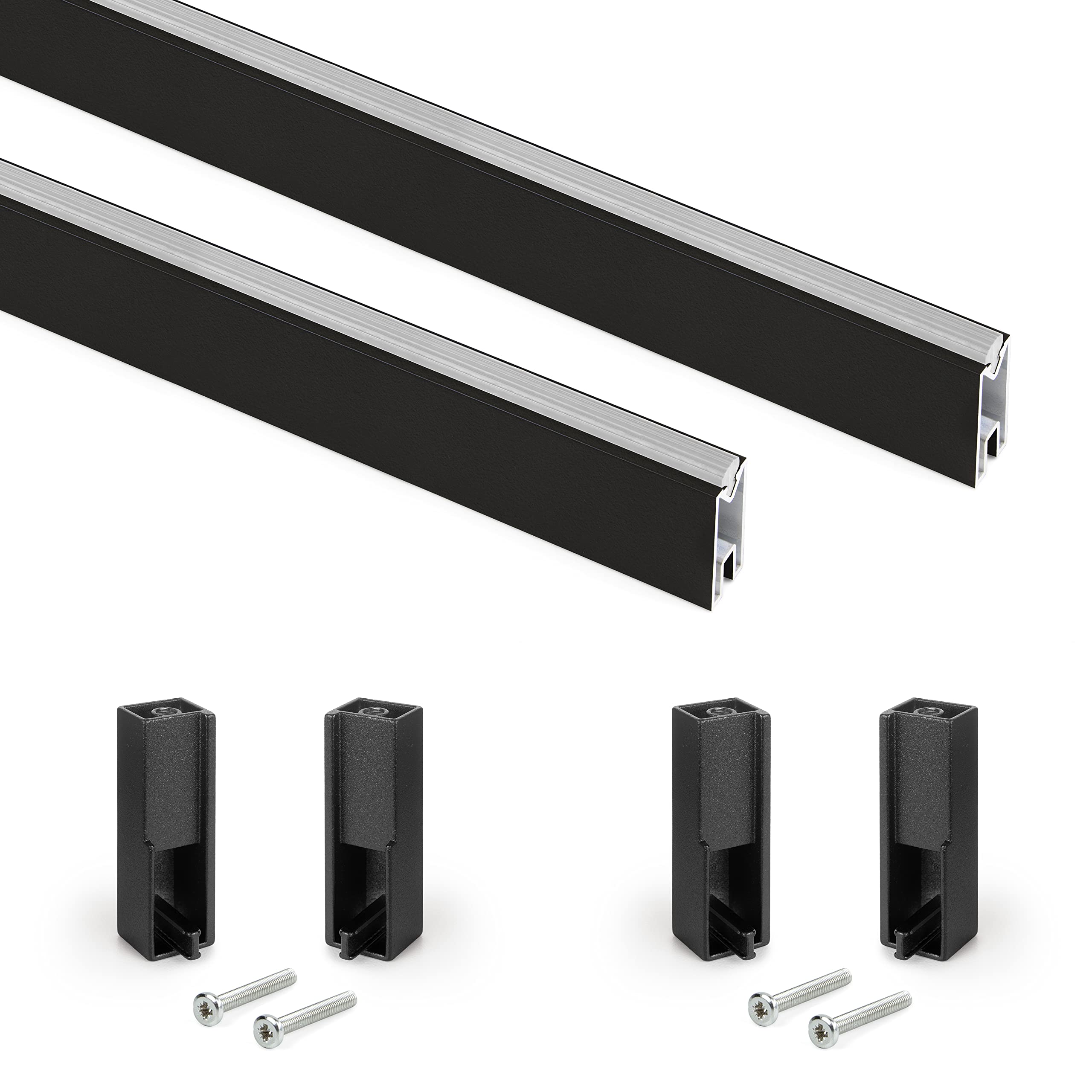 Emuca - Wardrobe hanging rail kit Luxe, 0,75m (29,5 inch), textured black painted, Aluminium and Plastic, Pack of 2