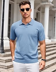 COOFANDY Mens Knit Polo Shirts V Neck Short Sleeve