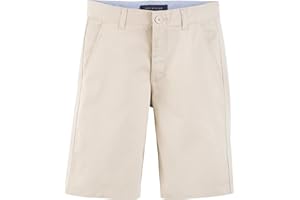 Tommy Hilfiger Flat Front Twill Blend Shorts, Kids School Uniform Clothes for Little Or Big Boys with Husky and Slim Sizes