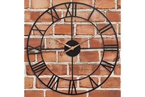 SKYNATURE Outdoor Clock, 14 Inch Large Roman Numeral Outdoor Wall Clocks Battery Operated, Silent Small Vintage Modern Farmhouse Metal Indoor Outdoor Clock for Patio, Garden, Living Room, Kitchen Decor - Black