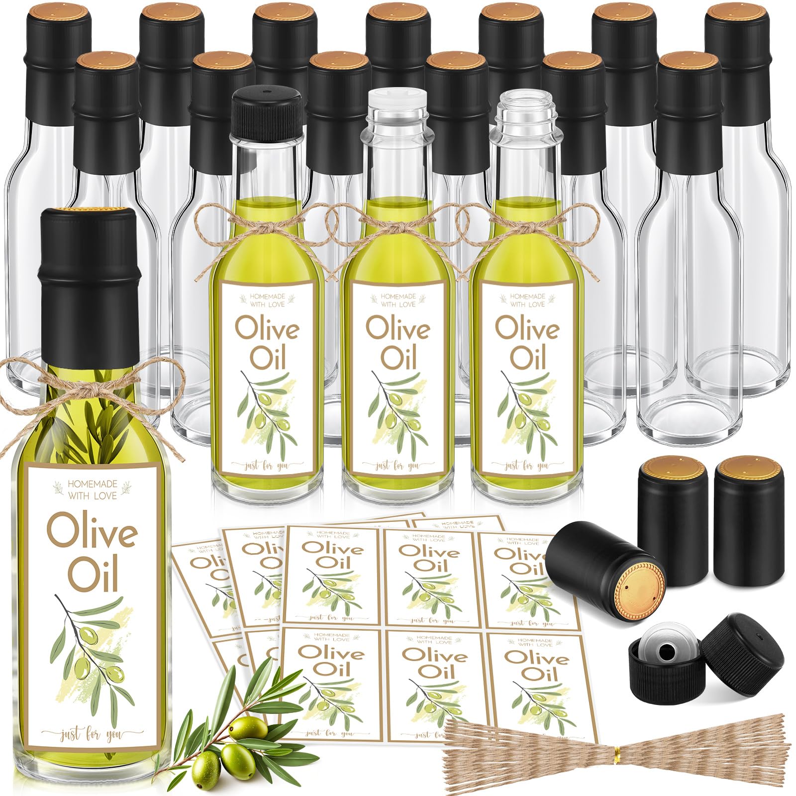 Photo 1 of **reference img**Havawish 20 Pcs 3oz Homemade Olive Oil Bottles Hot Sauce Glass Bottles with Leak Proof Screw Cap Funnel Clear Bottle for Storing Homemade Olive Oil Wedding Baby Shower Holiday Gifts Favors(Clear)
