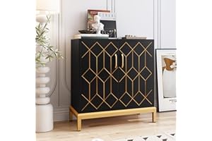 IDEALHOUSE Modern Accent Cabinet with Doors, Gold and Black Storage Buffet Sideboard for Dining Room, Kitchen, Living Room, C