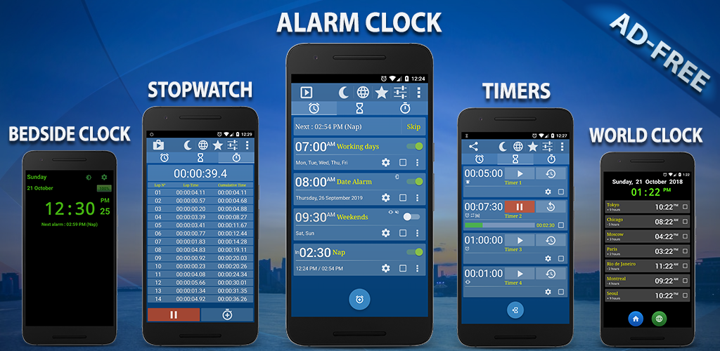 Alarm Clock & Timer & Stopwatch & World Clock (Ad-Free)