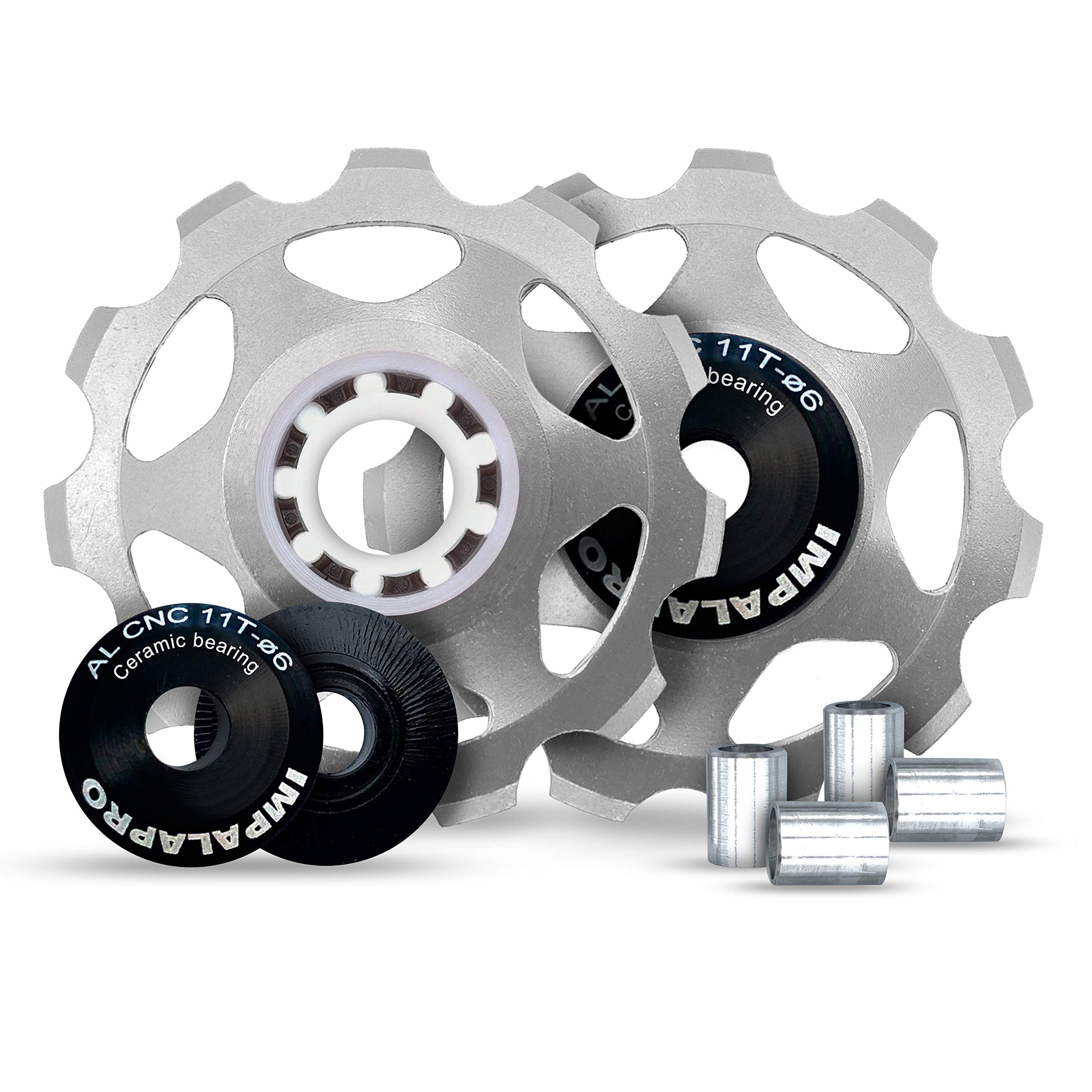 Impalapro Bike Set of 2 11T Jockey Wheel - Pulley Wheel for Derailleurs for Bikes Ultralight and Durable with Ceramic Bearing for MTB or Road Bike - Derailleur Pulley - Shimano Derailleur (Silver)