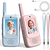 Rush Deer Video Walkie Talkies for Kids, 2 Pack Rechargeable Video Intercom Kids Walkies Talkies with HD Camera & Voice, Indoor Outdoor Games,Camping, Hiking for Boys Girls 3-14,Blue/Pink