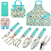 Garden Tools Set WANCHI 10 Piece Heavy Duty Floral Garden Tool Set Gardening Gifts for Women Men Birthday Rust-Proof Aluminum Garden Hand Tools Gardening Kit with Tote Bag Apron Glove