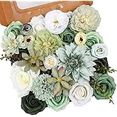 Garisey Artificial Flowers Combo, Mix Silk Flowers Roses, Peonies, Dahlias with Stems for DIY Wedding Bridal Bouquet, Baby Shower, Table Centerpieces, Home Decor, Fake Floral Arrangements-Forest Green