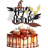 Arthsdite 1 Pc Magical Wizard Happy Birthday Cake Topper Inspired Cake Pick Decorations for Wizard Theme Birthday Party Supplies