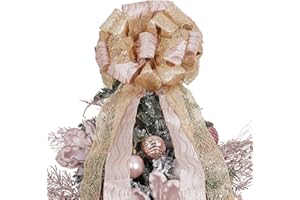 TBD DECOR Christmas Tree Topper, 32x12 inch Large Toppers Single Sided Bow with Glitter Satin Mesh Streamer, Rose Gold Christmas Tree Topper for Christmas Home Decoration (Rose Gold)