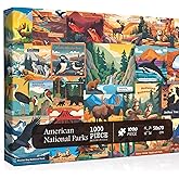 American National Parks Puzzle for Adults 1000 Pieces, PICKFORU Travel Poster Landscape Puzzle Scenery of Zion Yellowstone Yosemite with Animals, Scenic Jigsaw Puzzles for Adults Mountain Scene