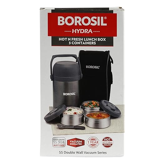 Buy Borosil HotNFresh Stainless Steel Insulated Lunch Box, Set of 3