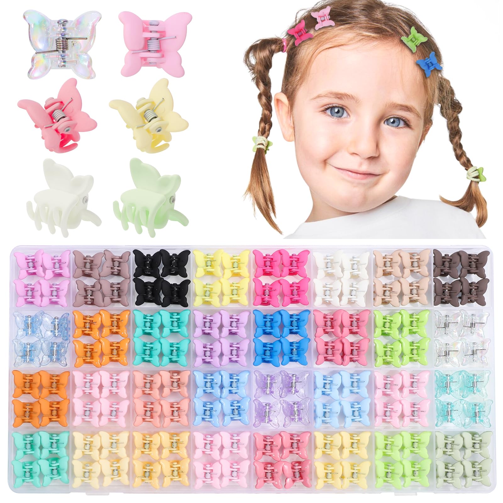 128 Pack Small Butterfly Hair Clips, 32 Colors Mini Claw Clips Hair Accessories for Toddler Baby Girls Women, Cute Hair Clips with Box