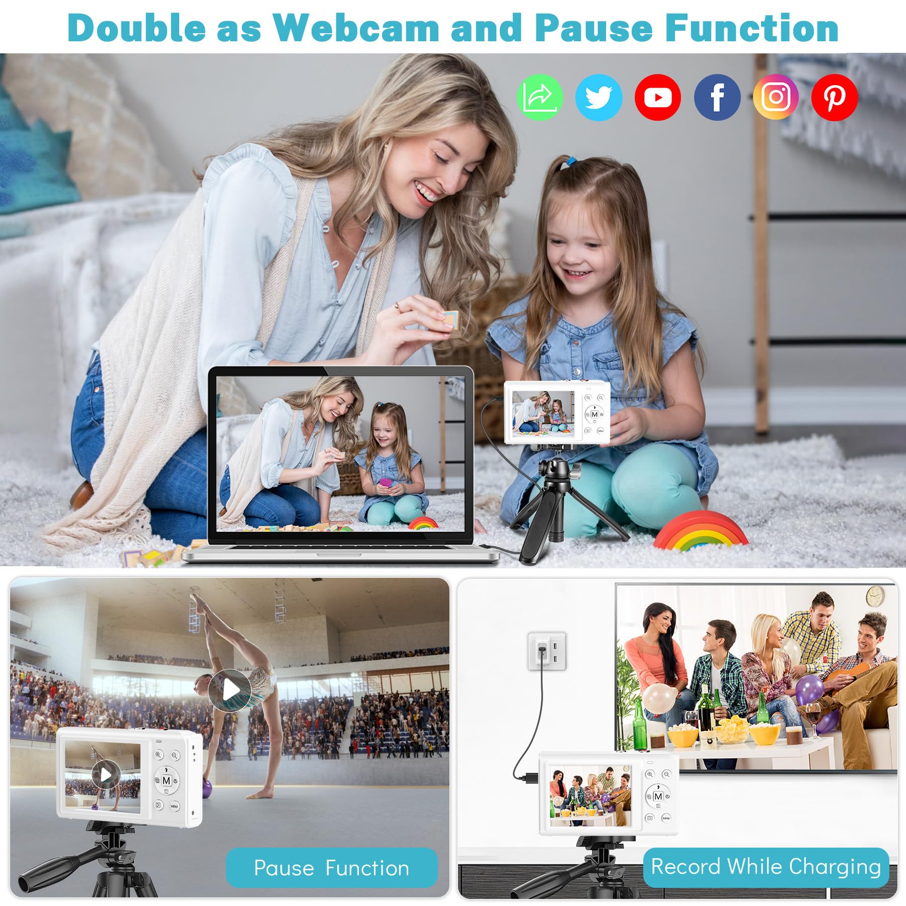 Digital Camera, Saneen 4K WiFi Kids Cameras for Photography, Compact Camera with 32GB Card, 16X Digital Zoom, 2.8