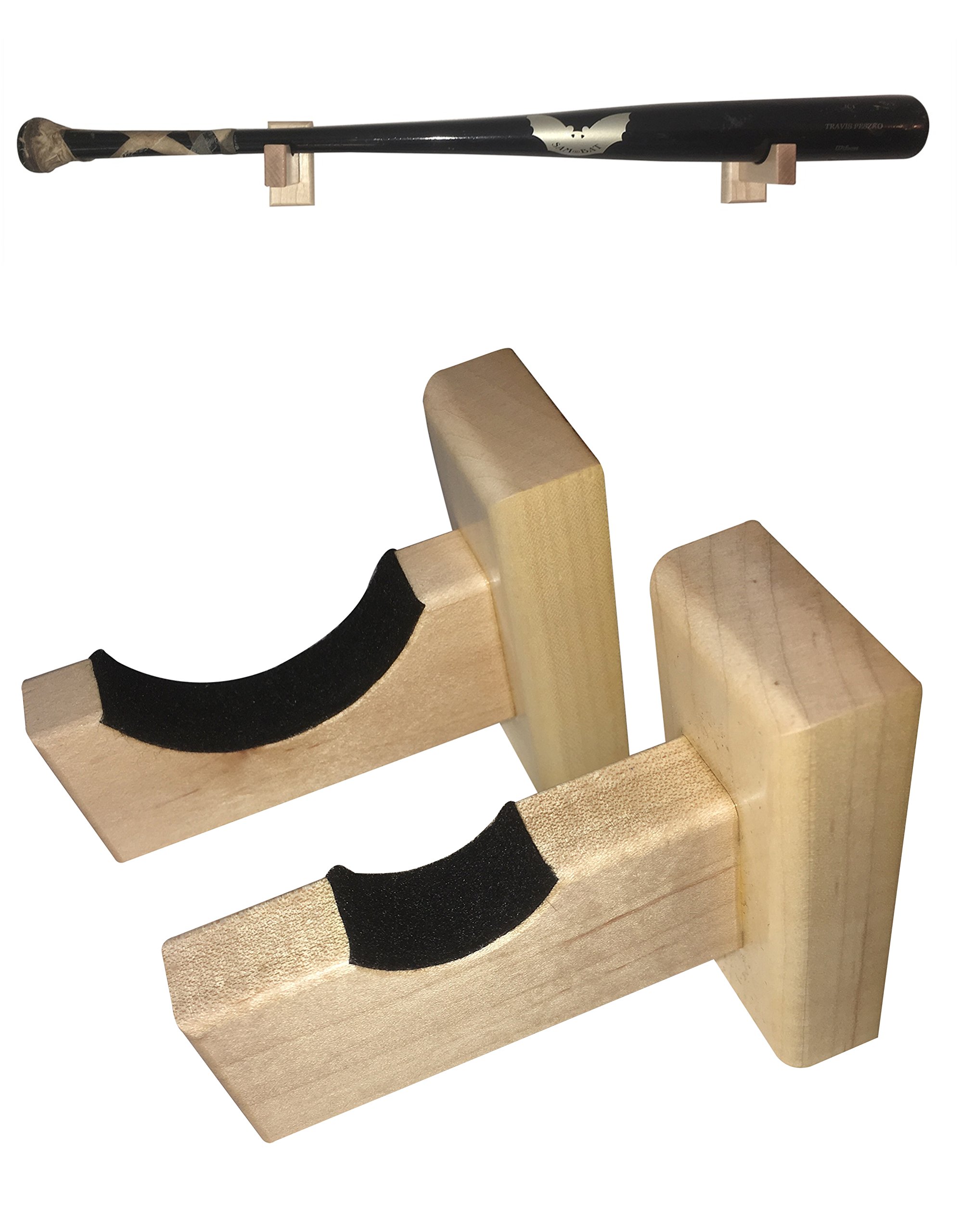 Baseball Bat Wall Mount for Horizontal Display Solid Maple Holder w