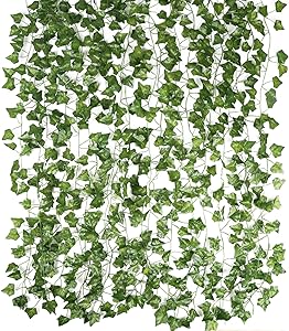 Fake Vines, Cute House 12 Strands Artificial Ivy Leaf Plants,Fake Ivy Garland Greenery for Home Garden Office Wedding Party Room Decor