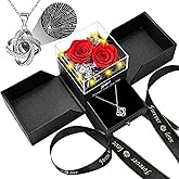 Gnifot 2 Preserved Rose Gift for Women - Eternal Rose with I Love You Necklace - Romantic Birthday Gifts for Girlfriend Mom Her Wife Grandma on Valentines Mothers Day Anniversary Christmas-Red