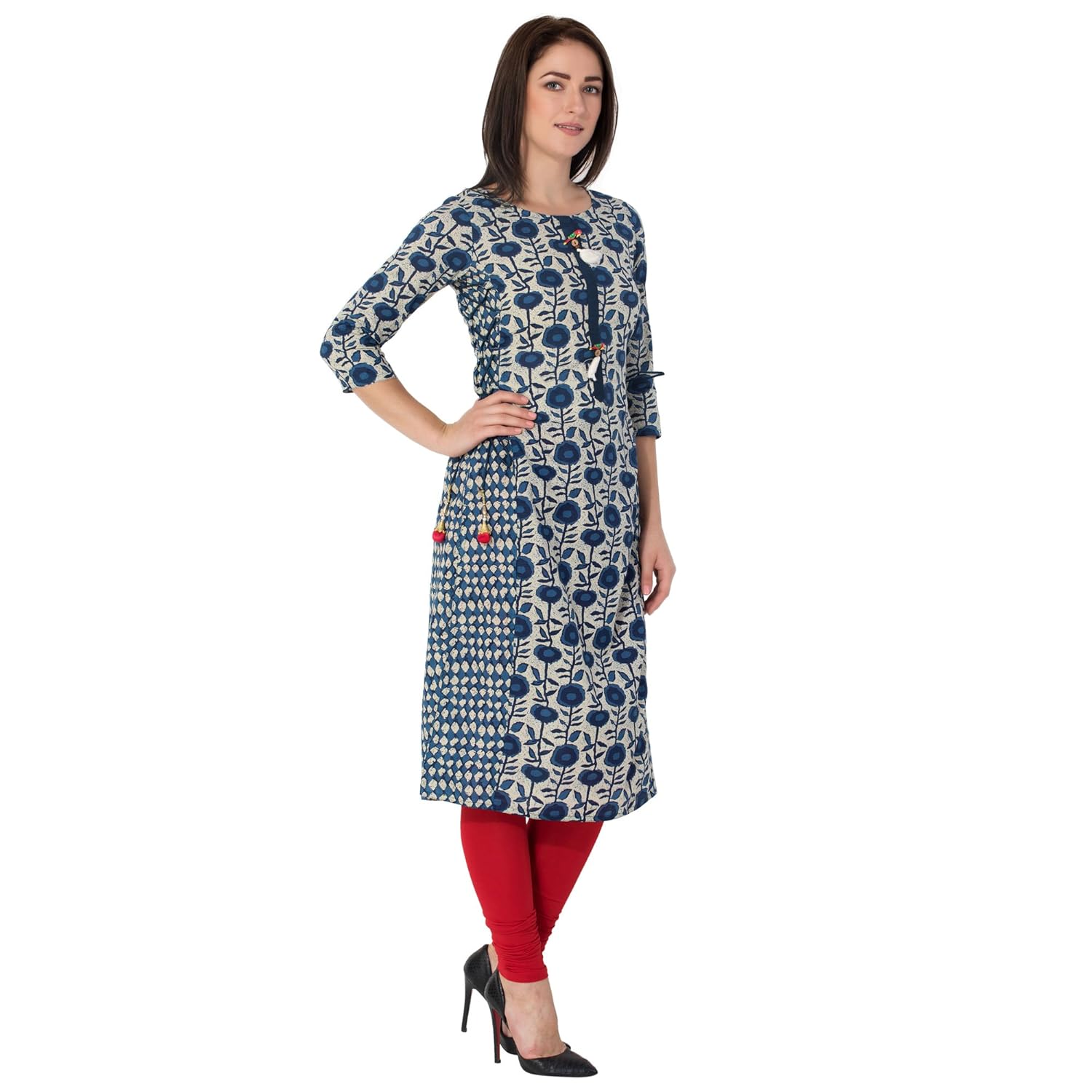 gulmohar jaipur women's cotton straight kurti (blue)