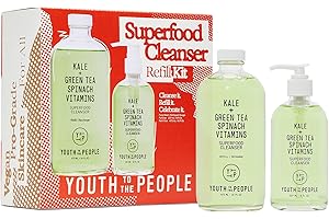 Youth To The People Superfood Cleanser Refill Kit - 8oz Pump Bottle + 16oz Refill - pH Balanced, Non-Drying Gel Face Wash + Makeup Remover for All Skin Types