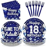 96Pcs 18th Birthday Party Decorations Blue and Silver Plates and Napkins Disposable Blue Silver 18th Birthday Paper Tableware Set for Teens to Adult Boys Girls 18 Years Old Party Supplies, Serves 24